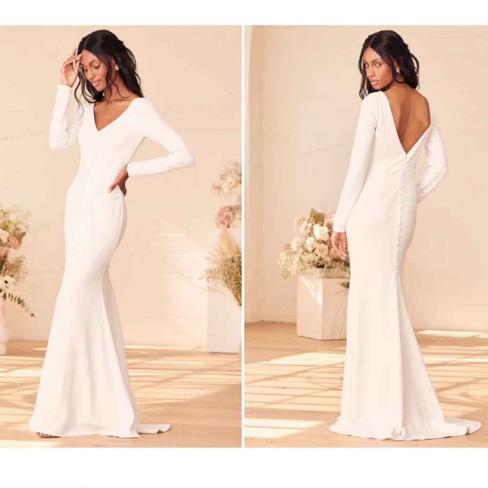 NWT Lulus Feeling of Forever White Long Sleeve Mermaid Maxi Dress Medium White